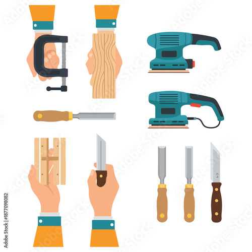 Carpentry Tools Set with Handheld Power Tools and Hand Tools.