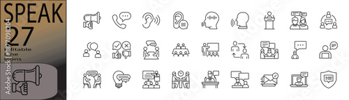Speak line editable icon set. Editable stroke. Vector illustration.