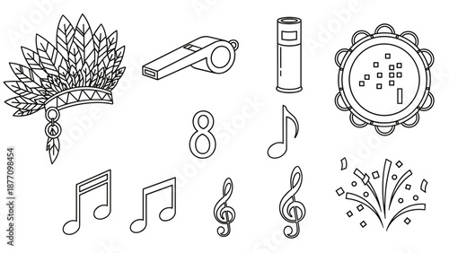 A minimalist vector graphic illustration of various music and award symbols in a simple design