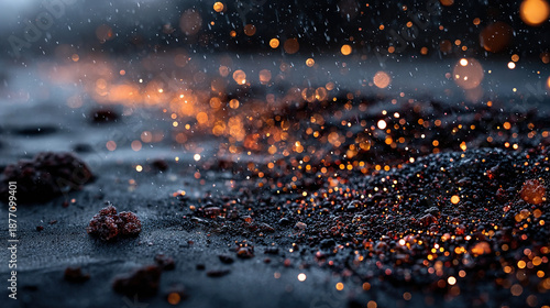 Wallpaper Mural Close-up of glowing particles on dark, sandy surface with sparkles. Torontodigital.ca