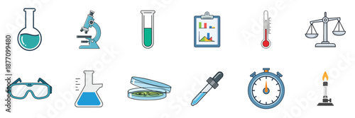 Science Laboratory Flat Vector Icons Collection For Research Education And Analysis
