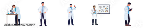 Professional Scientist Man Flat Vector Characters Set For Medical Research Laboratory