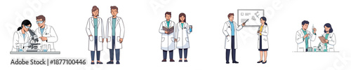 Professional Scientist Team Flat Vector Characters For Medical Research And Laboratory