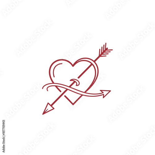 Heart pierced by an arrow, symbolizing love and passion, depicted in a simple illustration