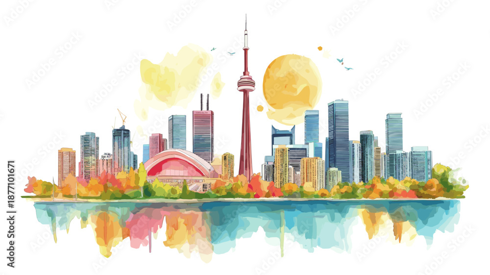 Naklejka premium Toronto. Toronto hand drawn watercolor illustration