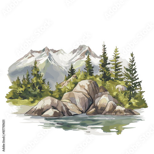 Kenai Fjords National Park. Kenai Fjords National Park hand drawn watercolor illustration