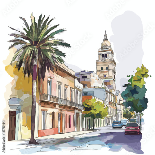 Montevideo ? Ciudad Vieja. Montevideo ? Ciudad Vieja hand drawn watercolor illustration