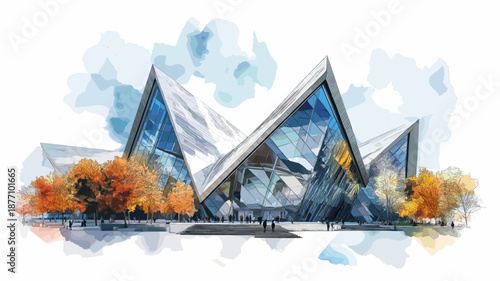 Royal Ontario Museum. Royal Ontario Museum hand drawn watercolor illustration