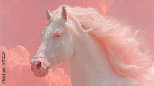 Wallpaper Mural A white horse with flowing pink mane against a pink sky. Torontodigital.ca