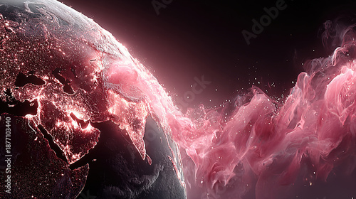 Wallpaper Mural A digital representation of Earth with glowing light effects and cosmic elements. Torontodigital.ca