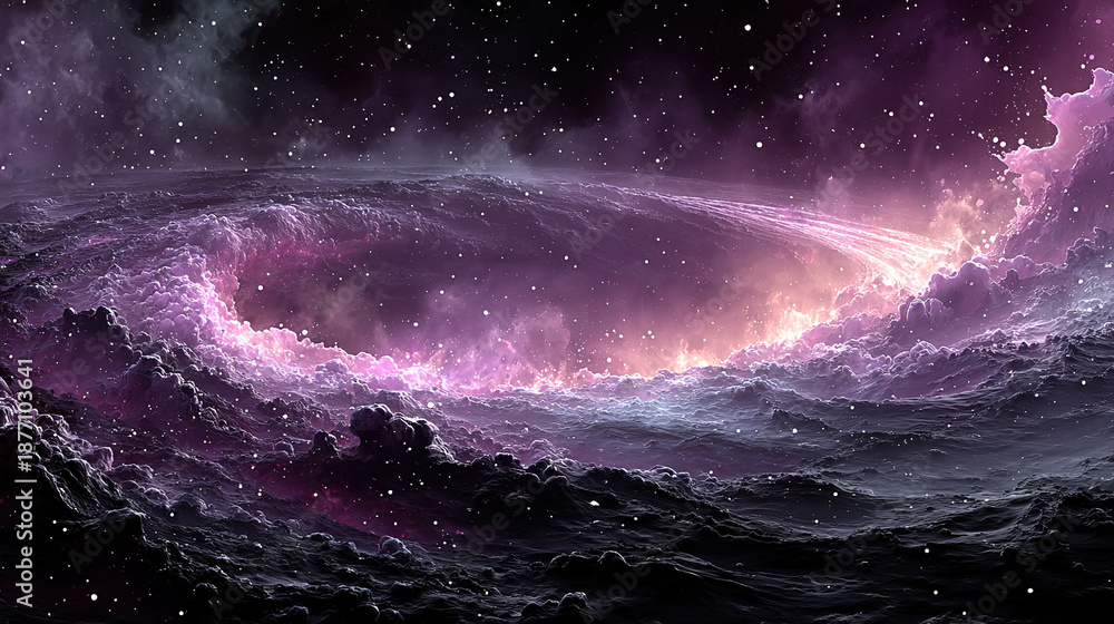custom made wallpaper toronto digitalA cosmic scene with swirling galaxies and vibrant purple and pink hues.