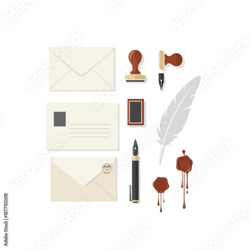 Vintage Stationery Set with Quill Pen and Ink.