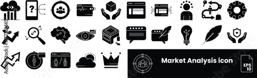 25 set icon Market Analysis with fill colour style.