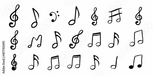 Collection of various musical symbols and notes on a white background