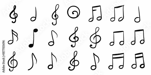 A collection of various black and white musical notes and symbols