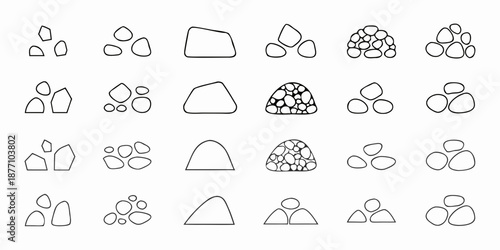 Collection of simple line art illustrations depicting various rock formations and groupings
