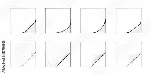 A series of square frames depicting a peeling corner effect progression