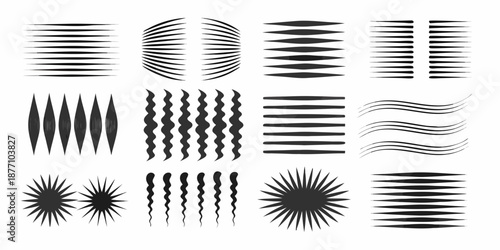 Collection of various black linear graphic elements and abstract line designs