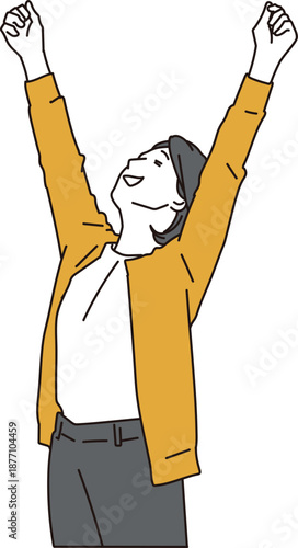 両手をあげて身体を伸ばしている女性のイラスト素材