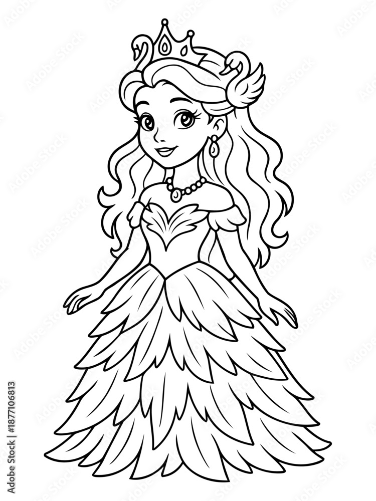 Fototapeta premium Enchanting Royal Elegance: A captivating princess, adorned in a swan-inspired gown and crown, radiates grace and poise.