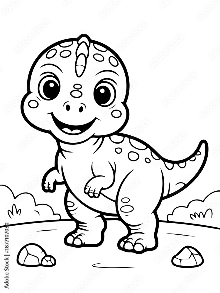 Obraz premium Friendly Dinosaur in Outline: A cute and happy dinosaur character illustration.