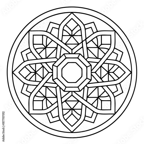 Geometric Mandala Pattern: Intricate and symmetrical mandala design, showcasing a captivating pattern within a circular frame, inviting introspection and visual delight.
