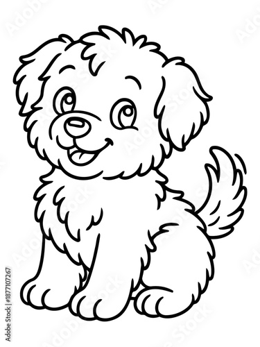 Cute puppy: A charming line art illustration of a cuddly puppy, with its fluffy fur and heartwarming smile. This adorable companion brings instant joy.