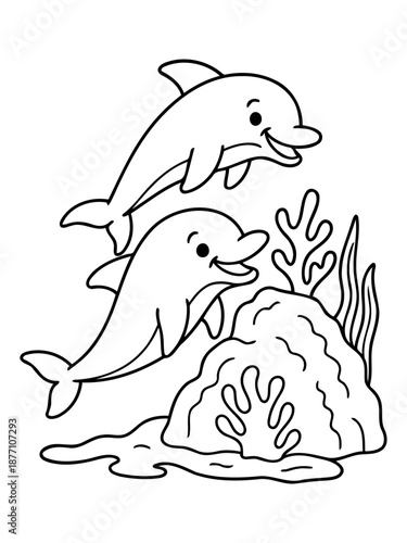 Playful Dolphins in the Ocean: Two cheerful dolphins swim and leap with joy in the azure embrace of the sea, creating a lively scene with the essence of marine wildlife.