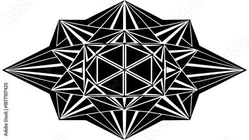Abstract geometric diamond vector illustration featuring a seamless 3d polygon pattern with crystal jewelry shapes and origami paper art in black