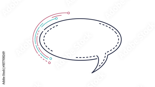 Oval speech bubble with a dashed outline and colorful decorative swoosh lines on the side for text and messages.