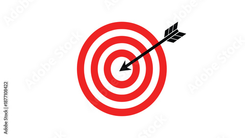 Red and white target board with a black arrow hitting the center bullseye to symbolize achievement and goal completion.