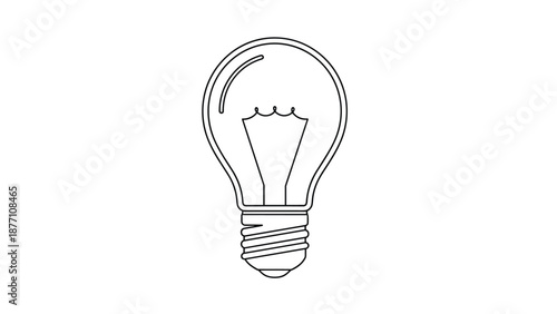 Minimalist black outline illustration of a classic incandescent light bulb representing creativity and bright ideas on a white background.