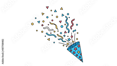 Vibrant party popper illustration featuring colorful stars and confetti bursting out to mark celebrations and joyful milestones.