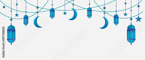 Ramadan Kareem Lanterns, Stars and Moon Traditional Islamic Vector Graphic