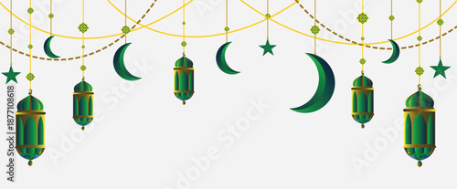 Ramadan Kareem Lanterns, Stars and Moon Traditional Islamic Vector Graphic
