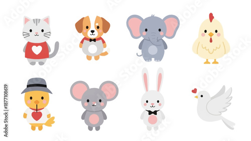 Cute Cartoon Animals Collection with Various Characters.