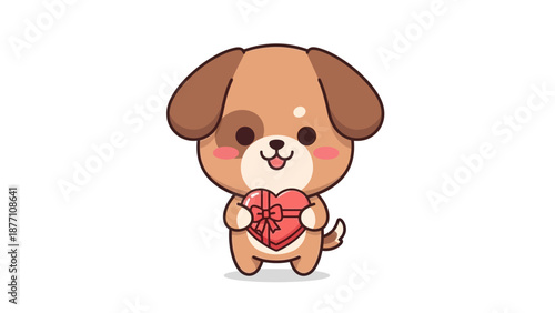 Cute Cartoon Dog Holding Heart.