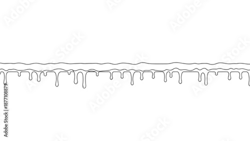 Continuous horizontal line art of icicles or dripping liquid forming a border across a white background for winter design.