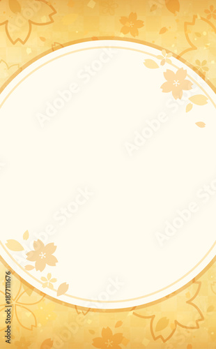 桜の金色背景と円形和風フレーム_縦