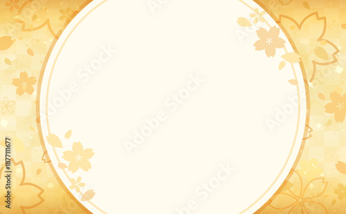 桜の金色背景と円形和風フレーム_横