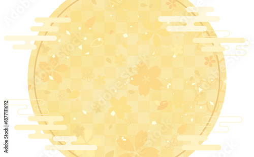 桜の金色背景と円形和風フレーム_背景なし_横