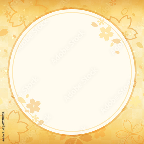 桜の金色背景と円形和風フレーム_正方形