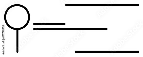 Magnifying glass next to parallel horizontal lines, representing exploration, analysis, search, focus, and discovery. Ideal for research, data, internet clarity precision analytics simple flat