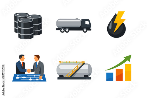 Oil and energy industry icons in a 2x3 grid