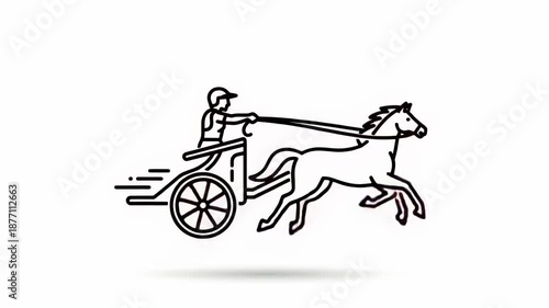 Line Art Chariot Race Animation: Horse and Driver in Motion