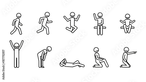 Collection of Outline Stick Figures Depicting Various Human Poses and Activities