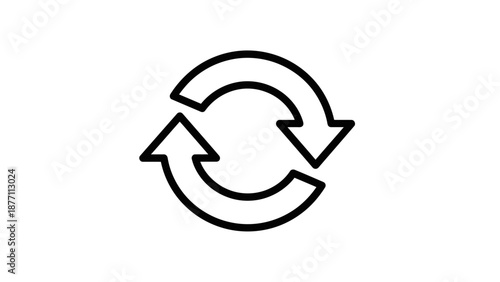 A Simple black and white outline icon representing a circular refresh or reload process with two arrows forming a loop, perfect for digital interfaces