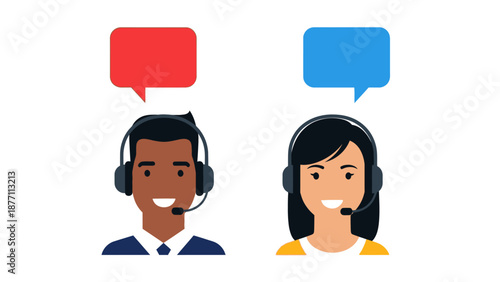 Customer service icons representing communication and support through headsets and speech bubbles
