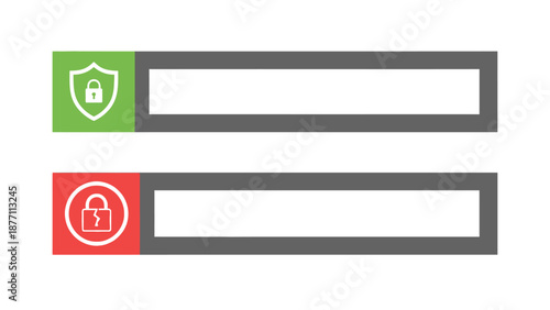 Secure and Insecure Status Bars with Padlock Icons Representing Security and Danger