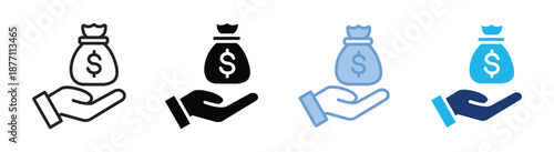 Money bag icon set multiple style collection